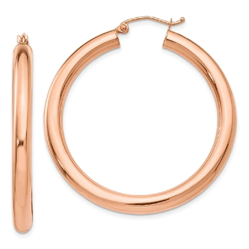 Hoop earrings with hearts for a sweet and romantic gesture-Diamond2Deal 14K Rose Gold Tube Hoop Earrings (L-40 mm, W-4 mm)