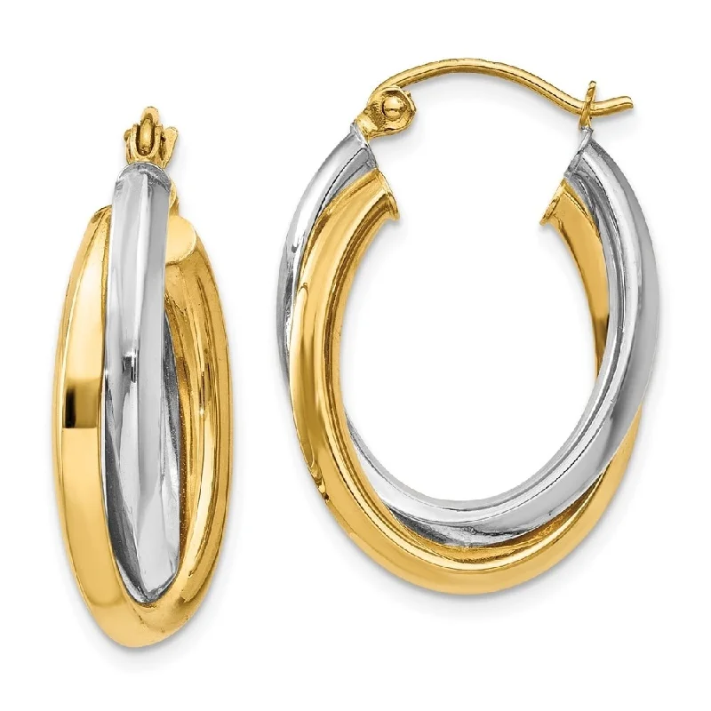 Hoop earrings with rhinestone embellishments for a glamorous and sparkling look-Diamond2Deal 14K Two-Tone Gold Double Oval Hoop Earrings (L-13 mm, W-4 mm)