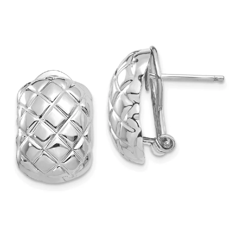 Hoop earrings with luxe velvet finishes for a rich and luxurious touch-Diamond2Deal 14K White Gold Polished Quilted Omega Back Dangle Earrings (L- 17 mm, W- 11 mm)