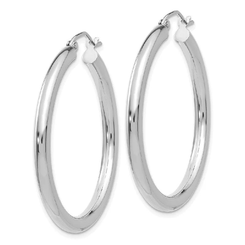 Hoop earrings with abstract wirework for an artistic, unique look-Diamond2Deal 14K White Gold Round Hoop Earrings (L-35 mm, W-3 mm)