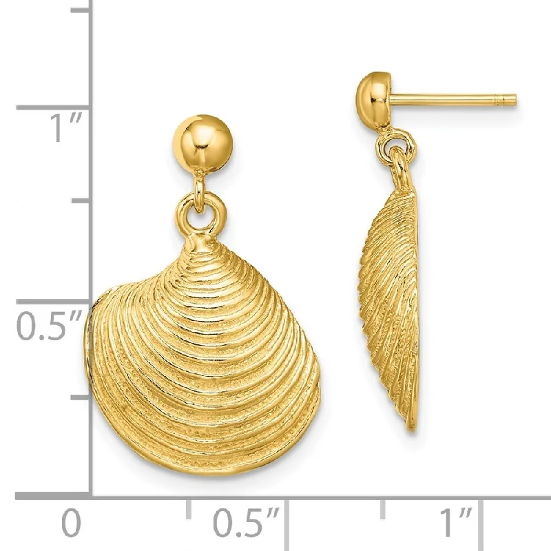 Hoop earrings with dangling charms for a playful and fun look-Diamond2Deal 14K Yellow Gold 2-D Textured and Clam Shell Dangle Earrings (L-23 mm, W-16.1 mm)