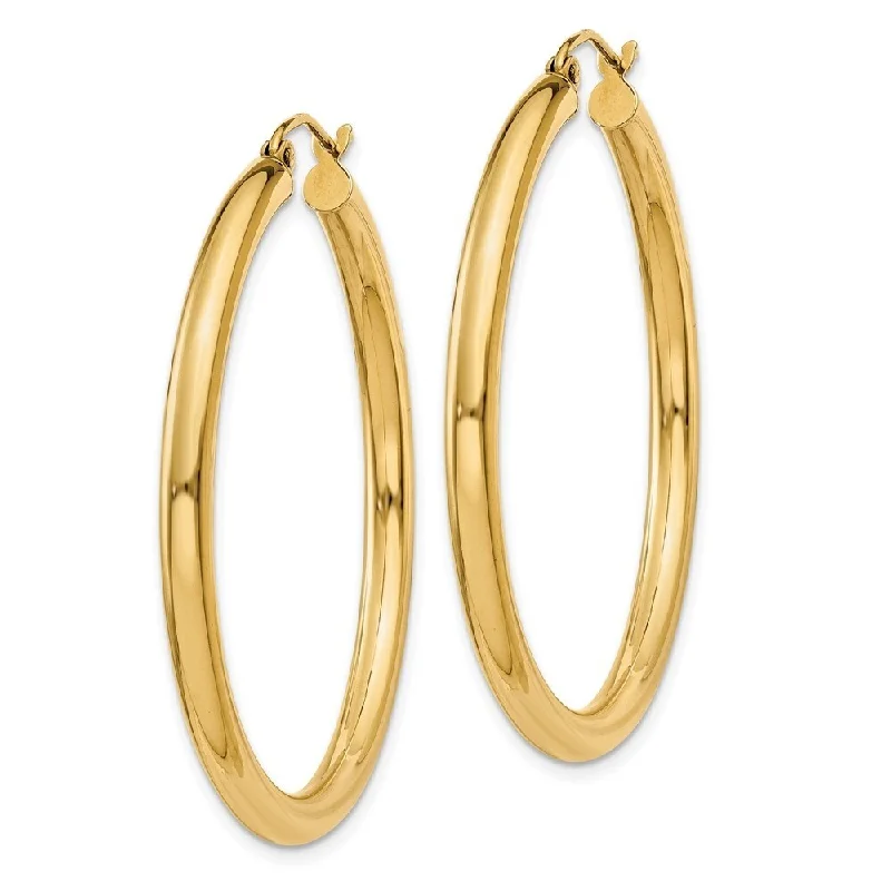 Best hoop earrings with crescent-shaped designs for a bold, moon-inspired style-Diamond2Deal 14K Yellow Gold 3mm Lightweight Tube Hoop Earrings (L- 40 mm, W- 3 mm)