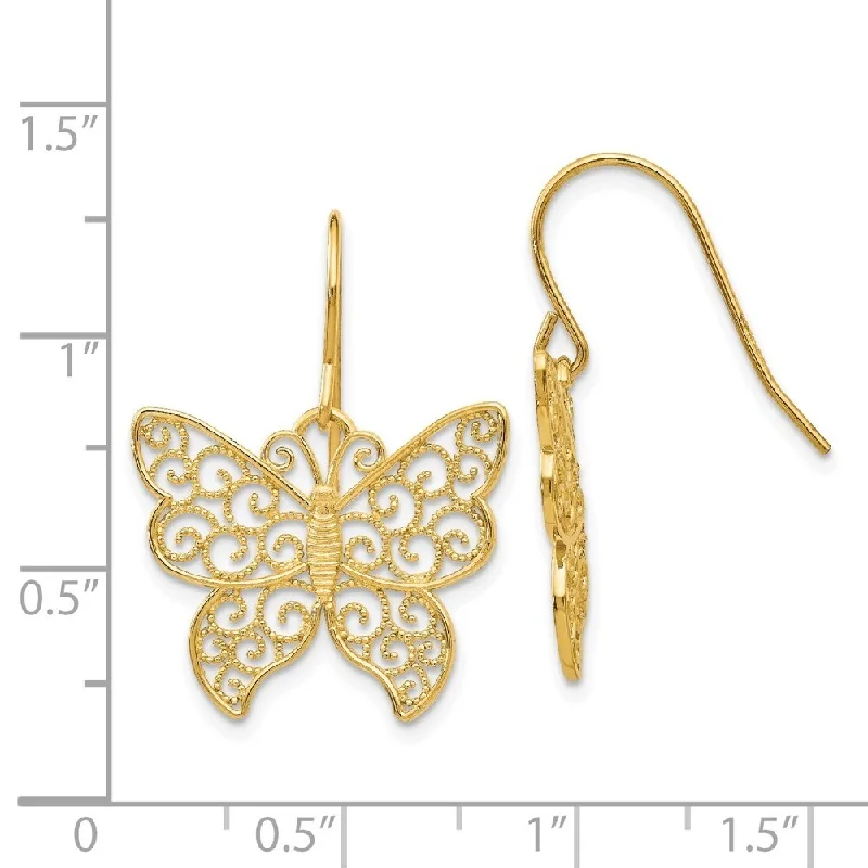 Best hoop earrings with rose gold for a romantic and warm aesthetic-Diamond2Deal 14K Yellow Gold Butterfly Dangle Earrings (L-25 mm, W-18 mm)