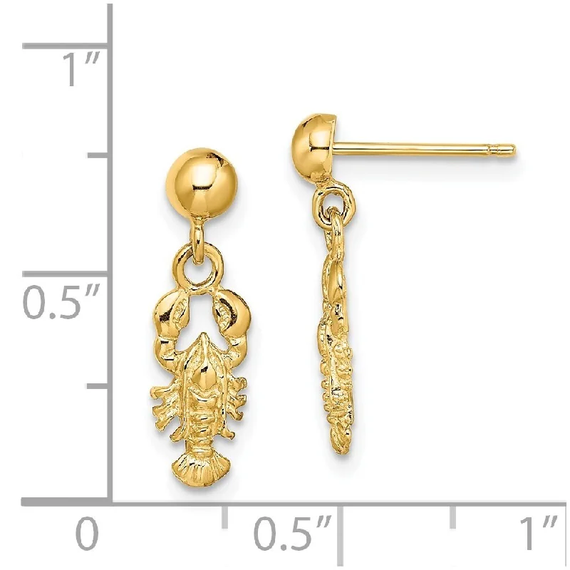 Best hoop earrings with butterfly motifs for a playful and whimsical appearance-Diamond2Deal 14K Yellow Gold LOBSTER Dangle Earrings (L-18.2 mm, W-5.5 mm)