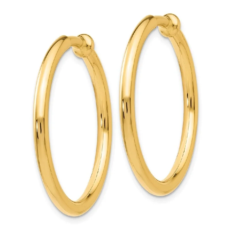 Best hoop earrings with matching bracelets for a coordinated jewelry set-Diamond2Deal 14K Yellow Gold Non-Pierced Hoop Earrings (L-25 mm, W-2.5 mm)