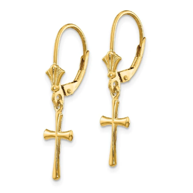 Best hoop earrings with intricate beaded details for a textured, stylish appearance-Diamond2Deal 14K Yellow Gold Polished Cross Dangle Earrings (L- 30.25 mm, W- 8 mm)