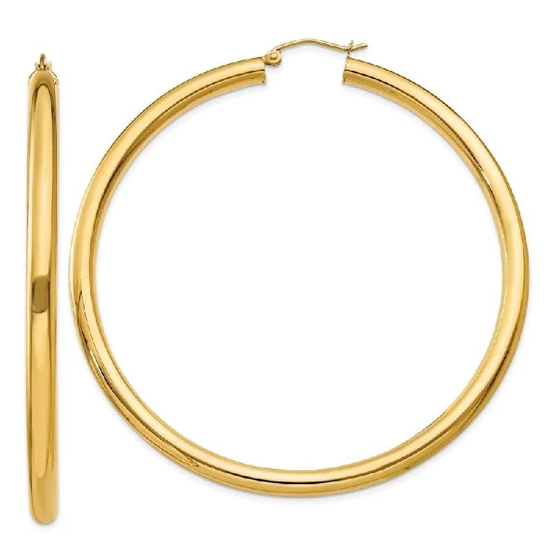 Hoop earrings with gold accents for a warm, elegant statement piece-Diamond2Deal 14K Yellow Gold Tube Round Hoop Earrings (L-65 mm, W-4 mm)