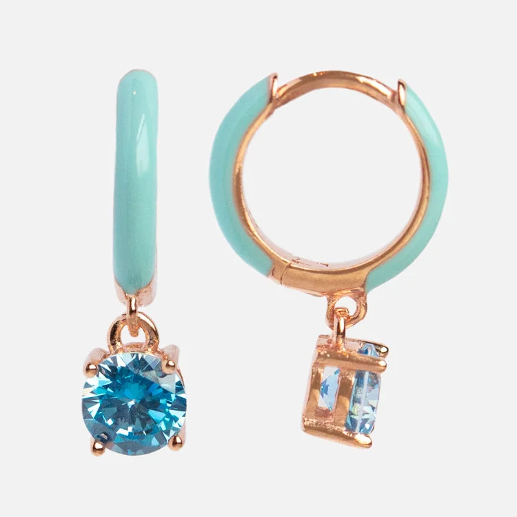 Hoop earrings with polished metal for a shiny and high-quality finish-Enamel CZ Charm Huggie Hoop Earrings