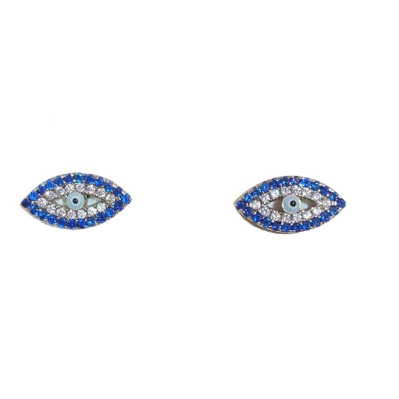 Hoop earrings with twisted metal designs for a dynamic and modern style-Evil Eye Sapphire Studs