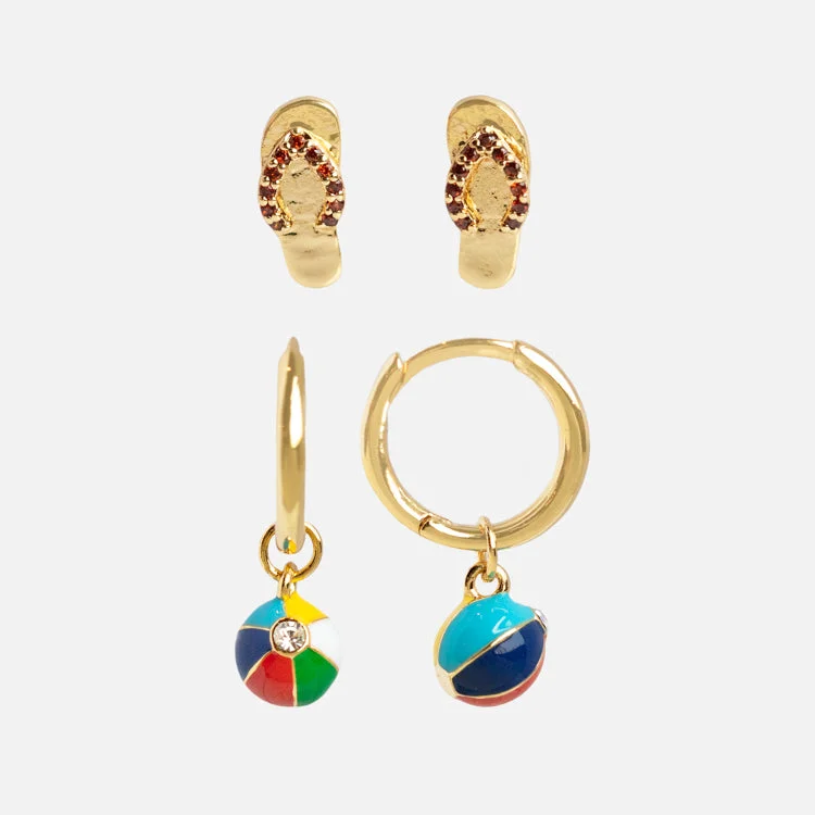 Hoop earrings with dangling charms for a playful and fun look-Flip Flop and Beach Ball Stud and Huggie Earring Set