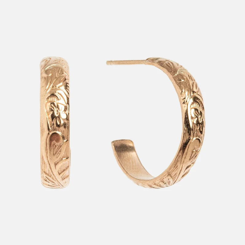 Hoop earrings with leather accents for a sleek and bold combination-Floral Gold Small Hoops