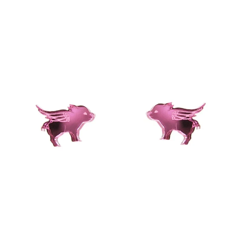 Hoop earrings with textured gold for a refined and sophisticated aesthetic-Flying Pig Earrings in Mirror Pink