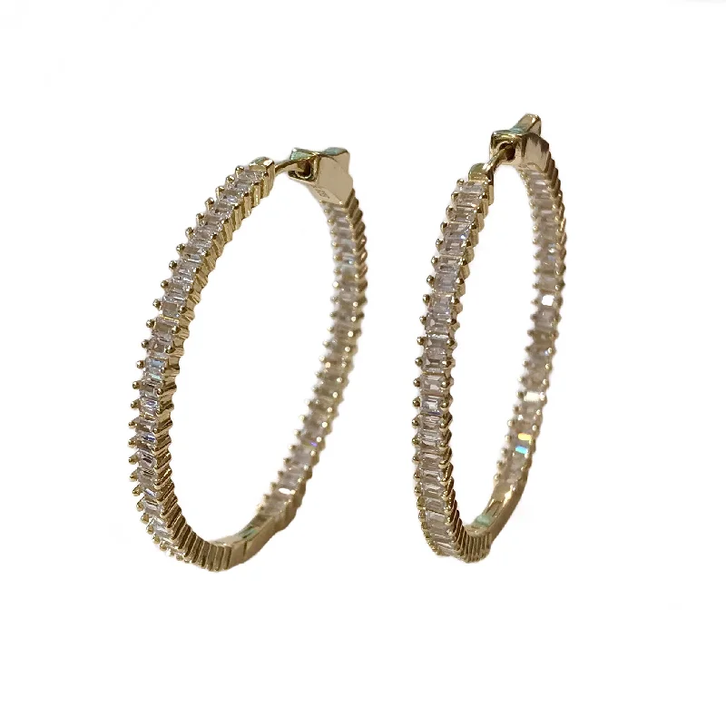 Best hoop earrings with vintage coins for a retro, antique-inspired style-Thin Baguette 1.5” French Clasp Hoops