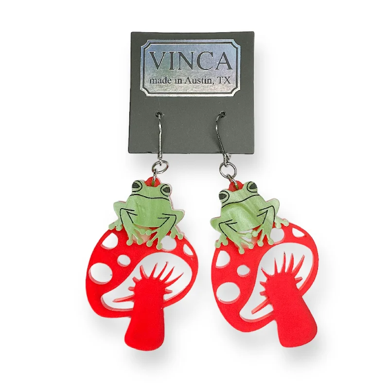 Hoop earrings with intricate designs for a unique and artistic appearance-Last Chance! TOAD-ally FUN-gi Dangle Earrings on red mushrooms