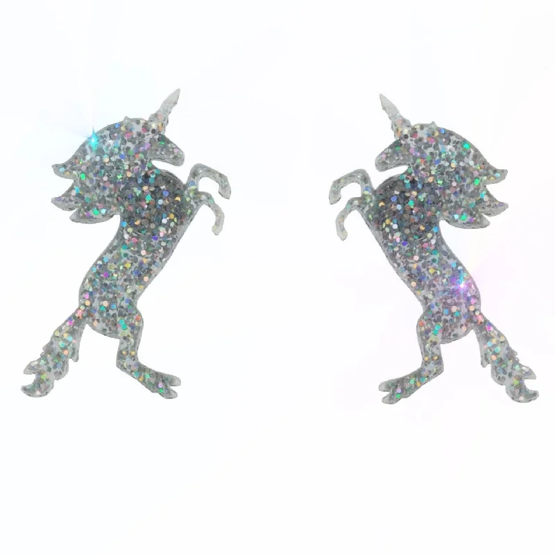 Hoop earrings with polished metal for a shiny and high-quality finish-Large Unicorn Earrings in Glitter Hologram