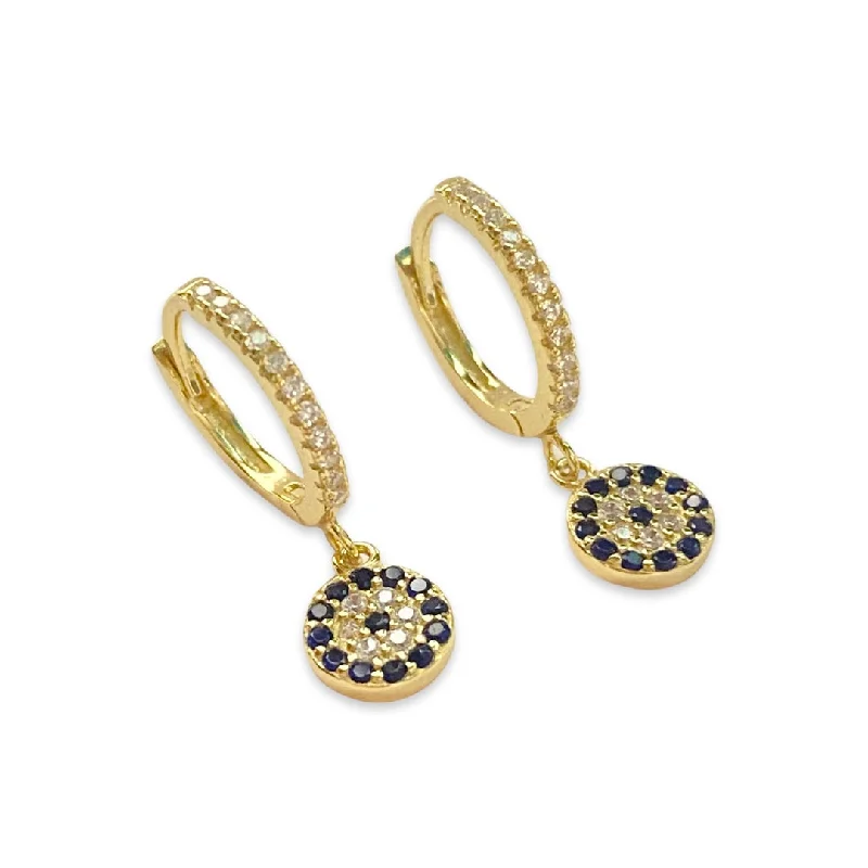 Best hoop earrings with multi-colored gemstones for a vibrant and lively touch-Haggy Evil Eye Disc Charm Huggies