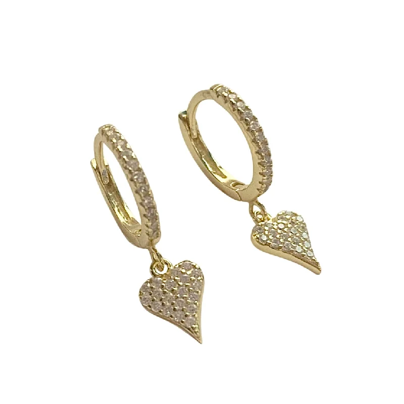 Best hoop earrings with braided leather for a rustic, stylish finish-Haggy Pointed Heart Pave Huggies