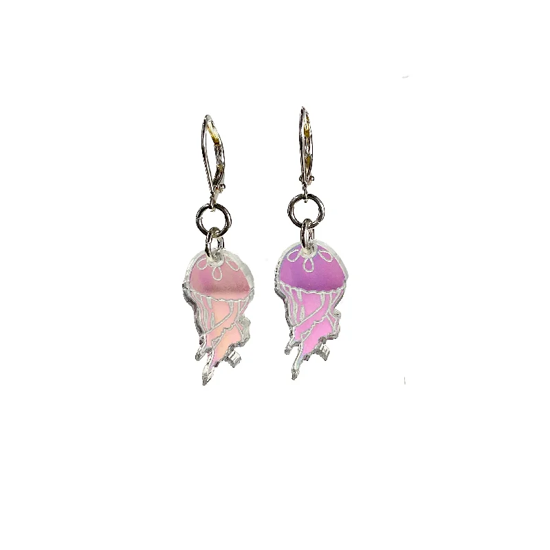 Hoop earrings with stacked layers for a bold and textured design-Jellyfish in Iridescent Hologram on hinged hooks