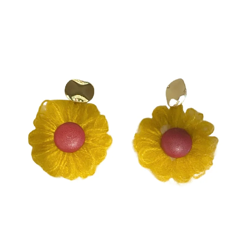 Hoop earrings with braided patterns for a detailed and textured finish-Kory Fuzzy Flower Earrings