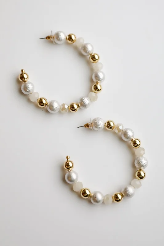 Hoop earrings with circle designs for a classic and timeless shape-Lexi White Beaded Hoop Earrings