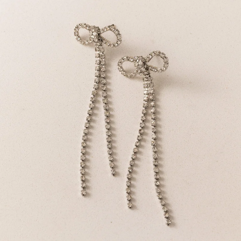 Hoop earrings with hearts for a sweet and romantic gesture-Luxe Bow Earrings Silver