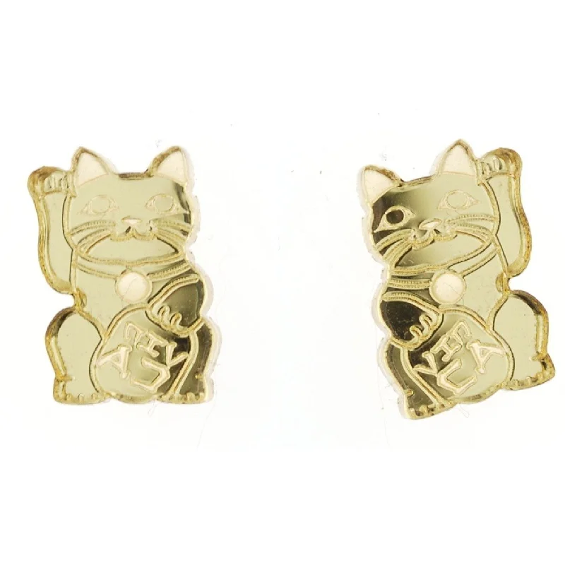 Best hoop earrings with sterling silver for an affordable and chic design-Maneki Neko Cat Studs in Mirror Gold