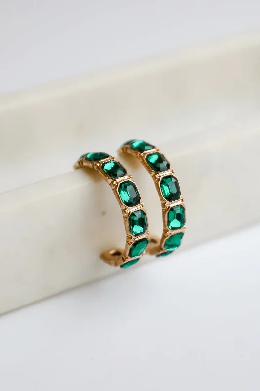 Small hoop earrings for a delicate and understated everyday wear-Marlee Green Gemstone Hoop Earrings