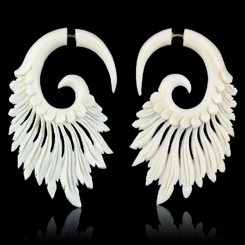 Best hoop earrings with snake chain details for a sleek and modern touch-<span>EFB-860<span>: </span></span>Tribal Feathers - Bone