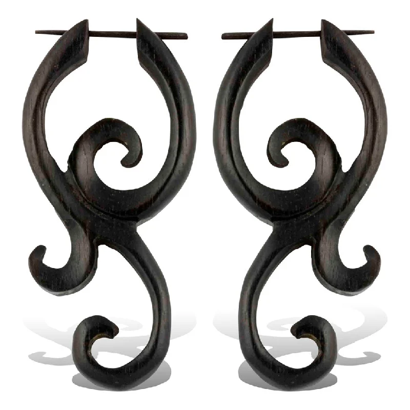 Hoop earrings with abstract shapes for an artistic and creative touch-<span>ERW-752<span>: </span></span>Nilanu Curls - Wood