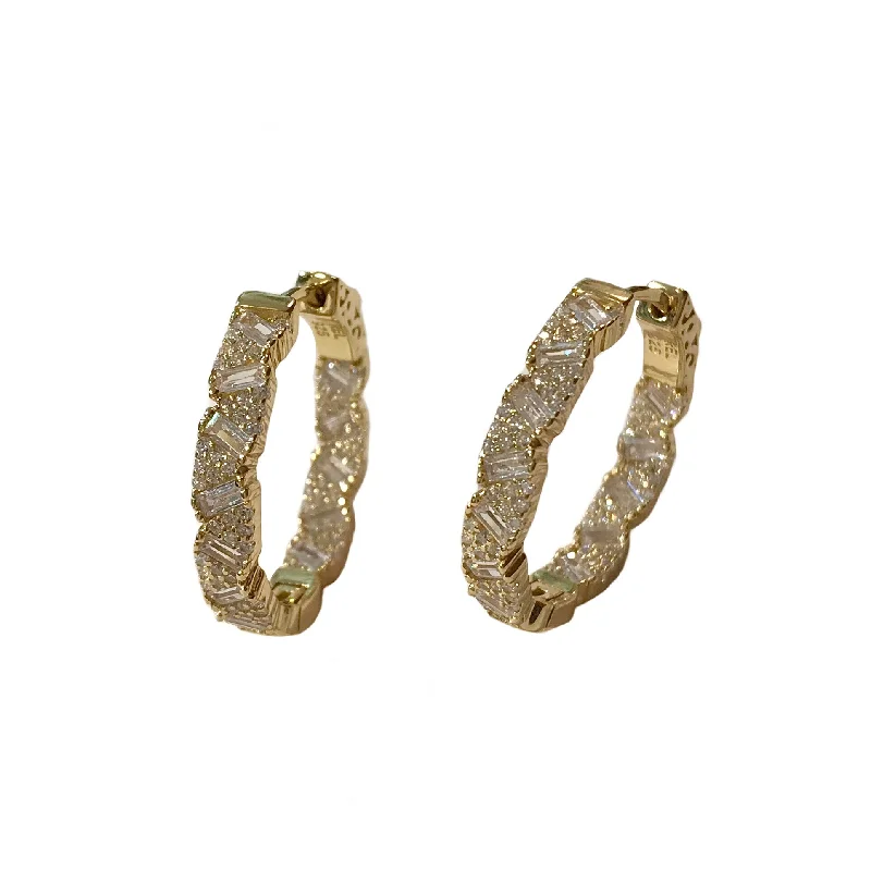 Hoop earrings with rhinestone-studded rims for a glamorous touch-Noellery Baguette Deco Inside Out 1” Sparkle Hoops