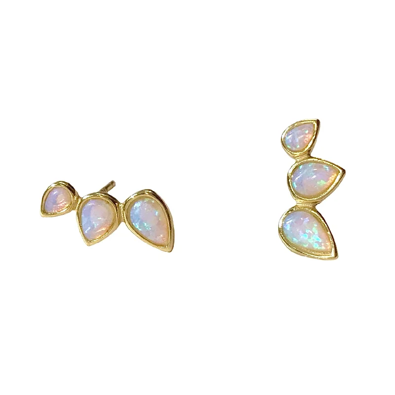 Hoop earrings with a matte finish for a sleek and sophisticated appearance-Opaline Blue Opal Teardrop Crawler Studs