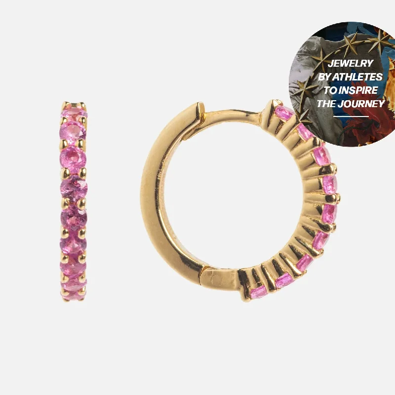 Best hoop earrings with custom designs for a personalized, unique accessory-Regan Smith x Local Eclectic Solid Gold Pink Sapphire Huggie Hoops