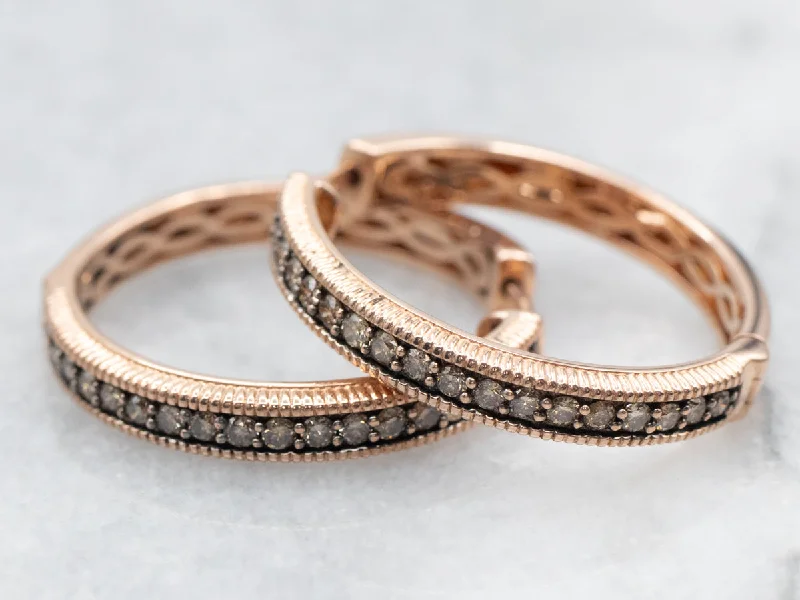 Best hoop earrings with enamel details for a colorful and modern look-Rose Gold Levian Chocolate Diamond Hinged Hoop Earrings