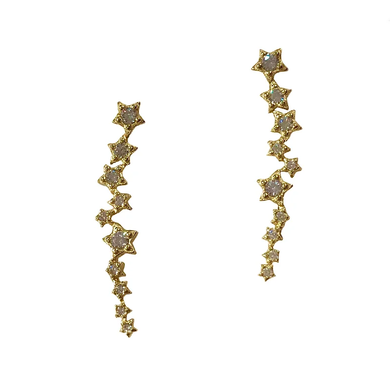 Hoop earrings with twisted leather for a chic and modern boho look-Clara Shooting Stars CZ Crawler