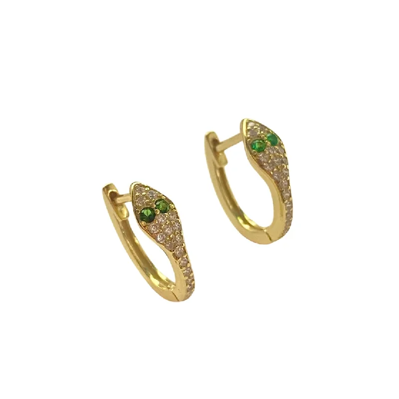 Best hoop earrings with geometric pendants for a modern, chic appeal-Snake Emerald Huggies