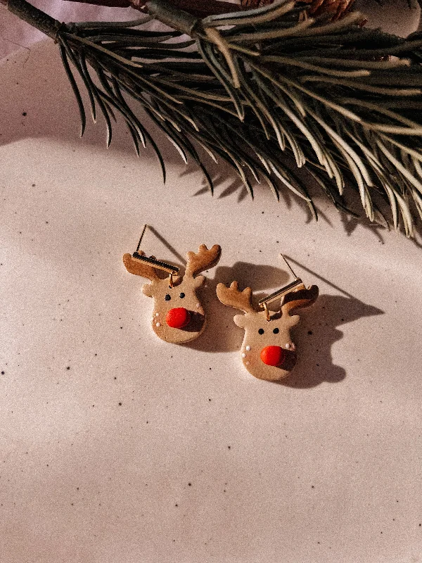 Hoop earrings with twisted leather for a chic and modern boho look-Reindeer Earrings