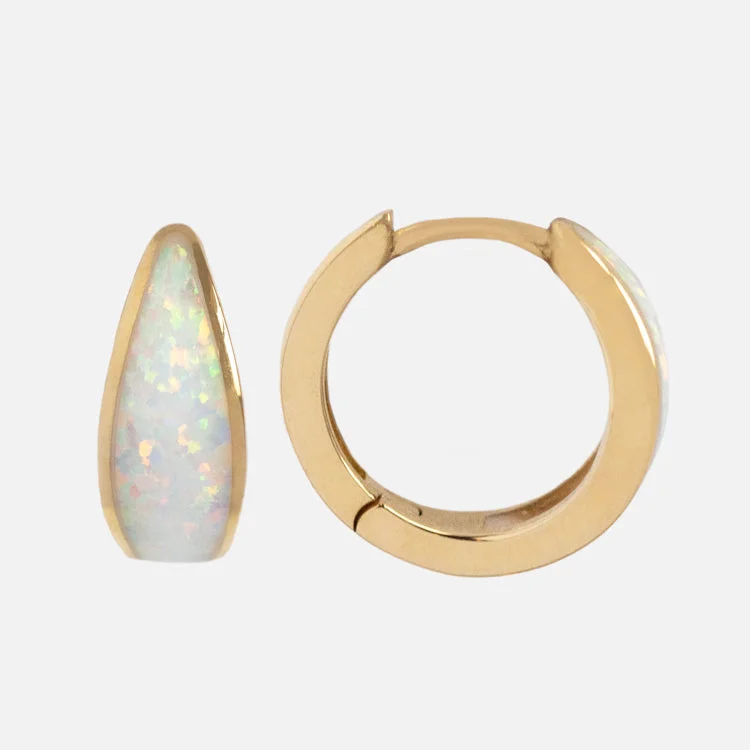 Best hoop earrings with delicate chain details for a trendy and stylish design-Solid Gold Chunky Opal Inlay Huggie Hoops