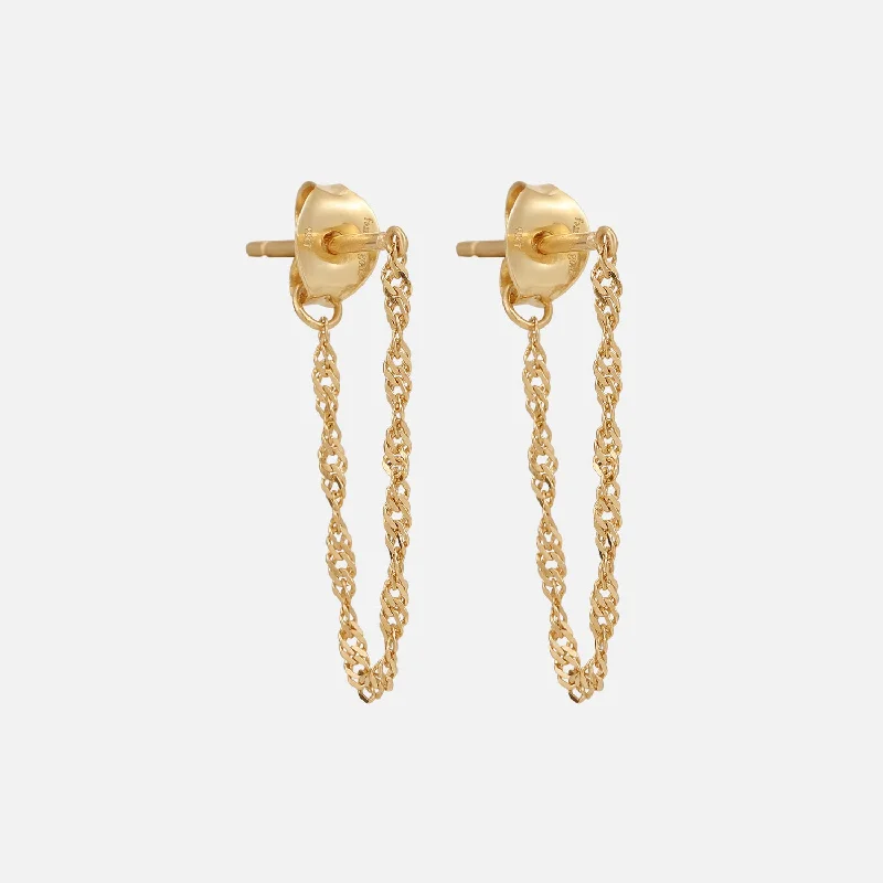 Best hoop earrings with butterfly motifs for a playful and whimsical appearance-Solid Gold Dangle Chain Huggies