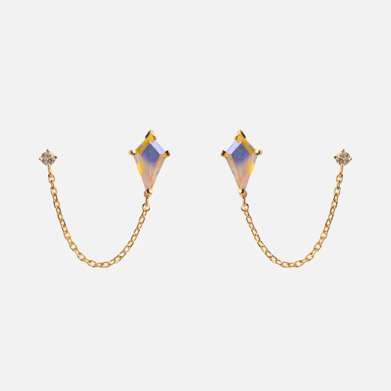 Hoop earrings with a matte finish for a sleek and sophisticated appearance-Solid Gold Double Piercing Angel Aura Quartz Kite Earrings for Positivity