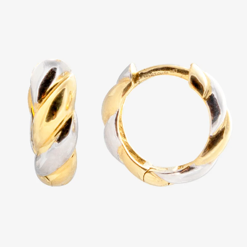 Best hoop earrings with gold for a luxurious and timeless look-Solid Gold Mixed Metal Twisted Huggie Hoops