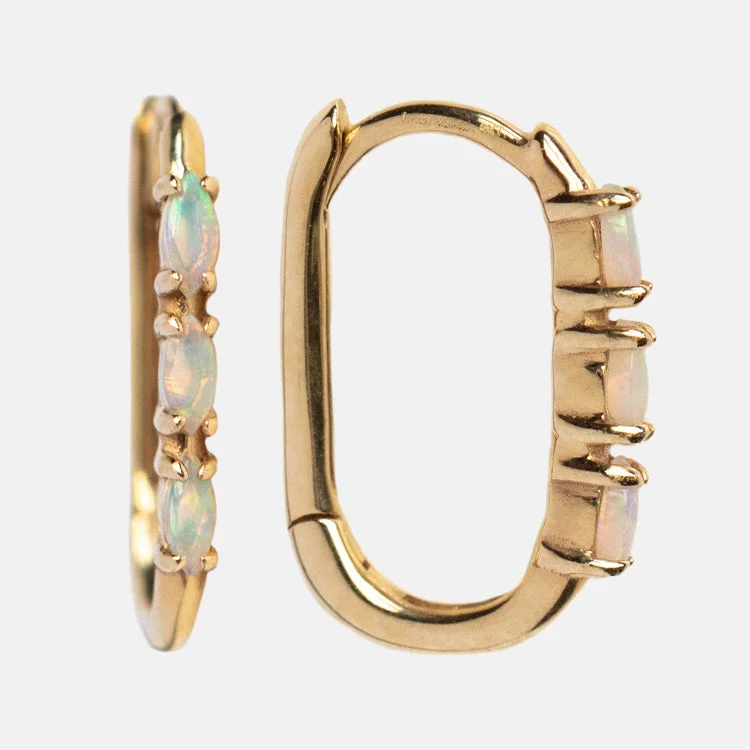 Hoop earrings with multi-tone finishes for a colorful and layered effect-Solid Gold Opal Oblong Huggie Hoops