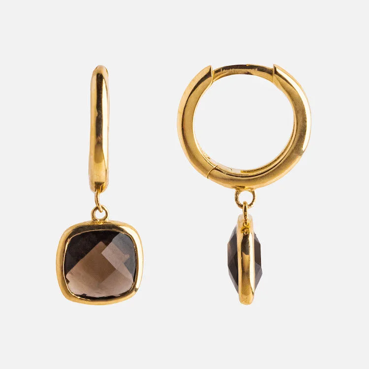 Medium hoop earrings for an everyday look with the perfect balance of style-Solid Gold Smoky Quartz Charm Huggies for Grounding