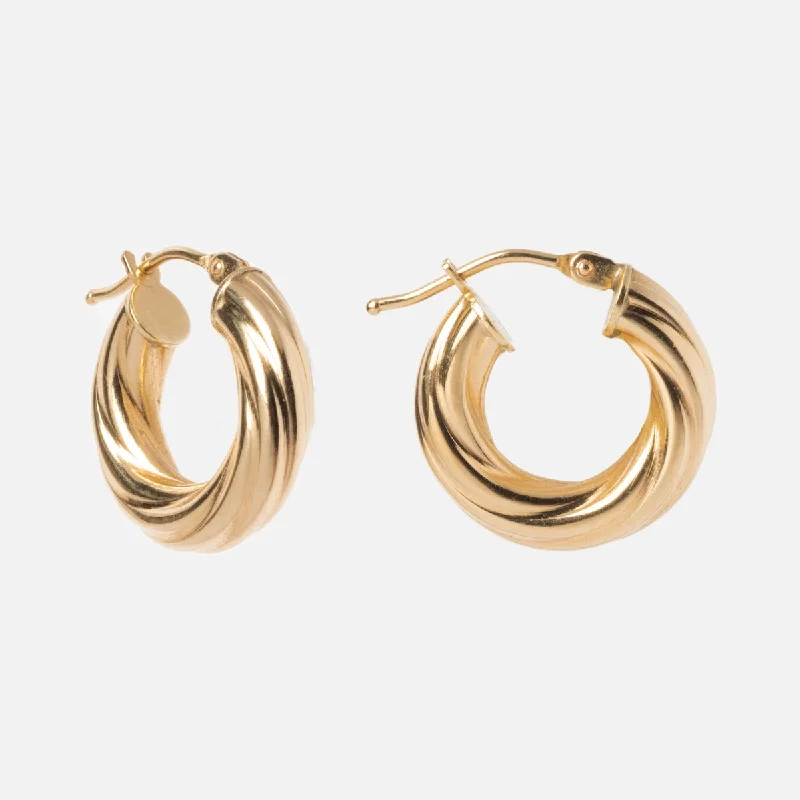 Best hoop earrings with geometric shapes for a modern and artistic appeal-Solid Gold Twisted Hollow Hoops