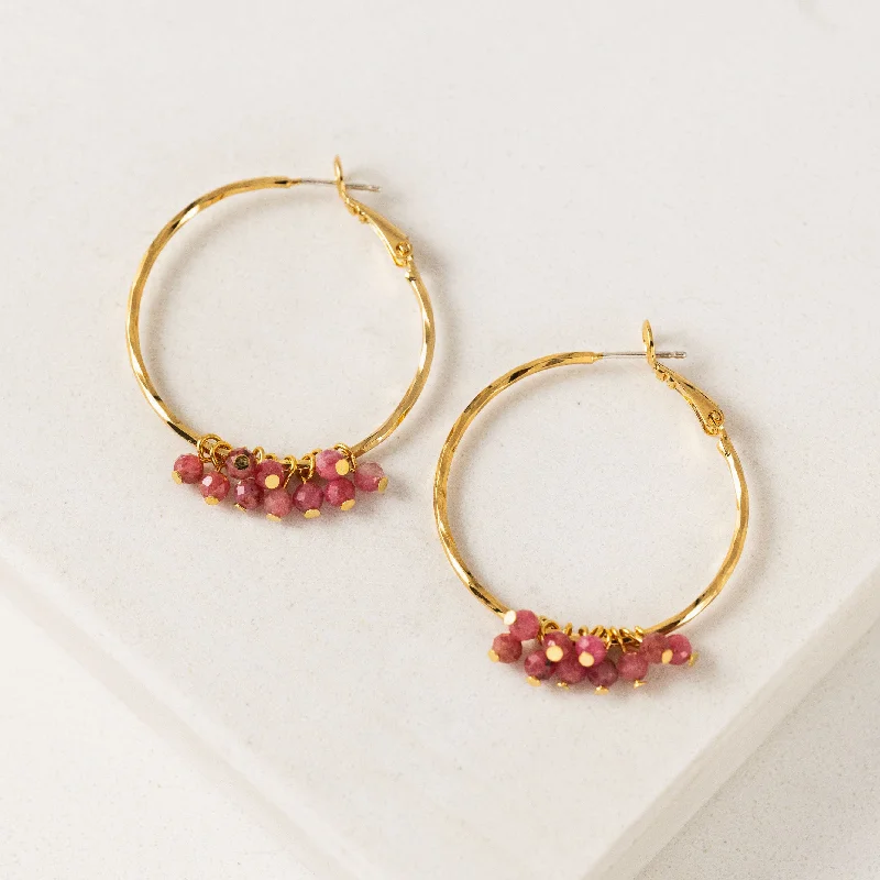 Hoop earrings with crescent moon shapes for a celestial and mystical appearance-Sorrento Gemstone Beaded Hoop Earrings Brazil Rhodonite