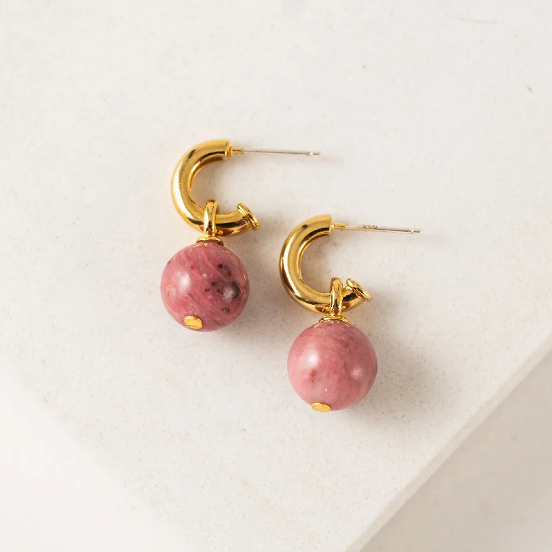 Hoop earrings with polished metal for a shiny and high-quality finish-Sorrento Gemstone Hoop Earrings Brazil Rhodonite