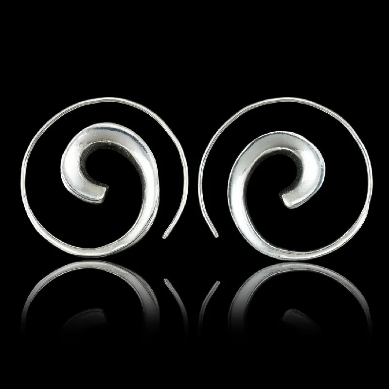 Hoop earrings with crescent moon shapes for a celestial and mystical appearance-<span>ASE-387<span>: </span></span>Silver Wave Spirals