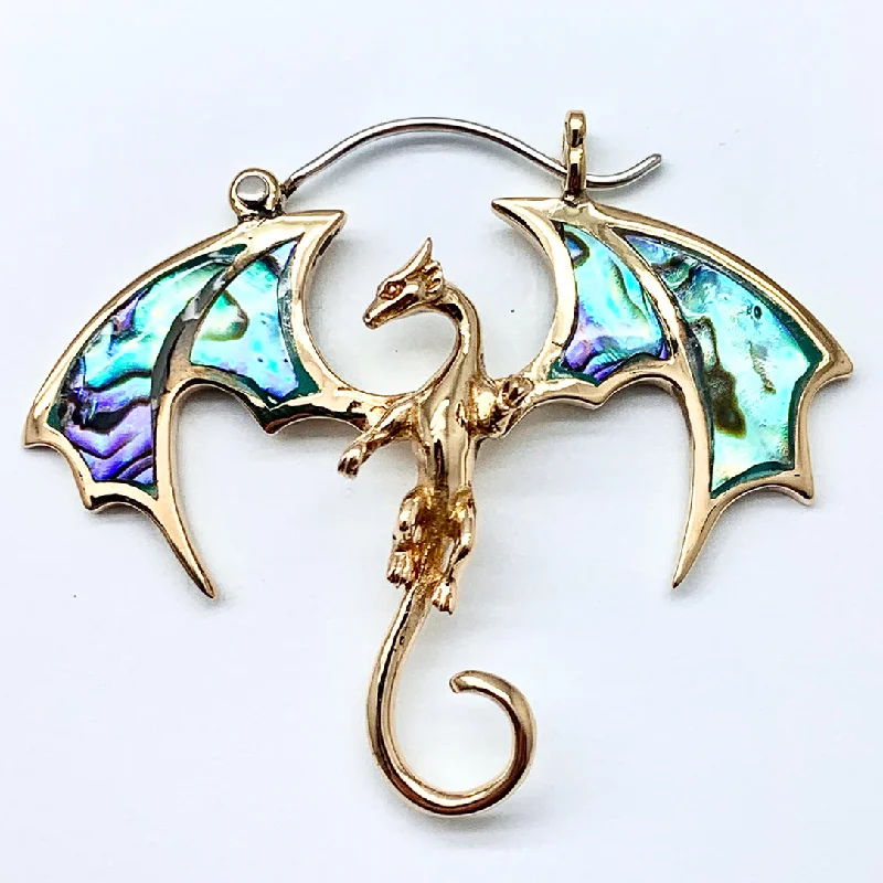 Best hoop earrings with twisted rope designs for a nautical-inspired style-<span>BRES-107<span>: </span></span>Abalone Winged Dragon - Silver Posts