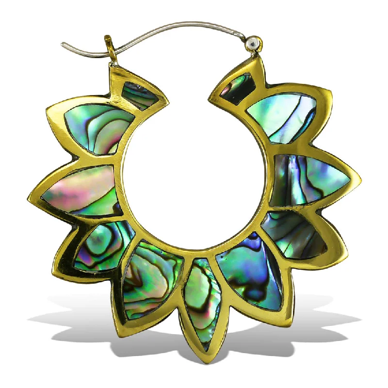 Best hoop earrings with turquoise stones for a bohemian-inspired vibe-<span>BRES-201<span>: </span></span>Abalone Sunflowers - Silver Post