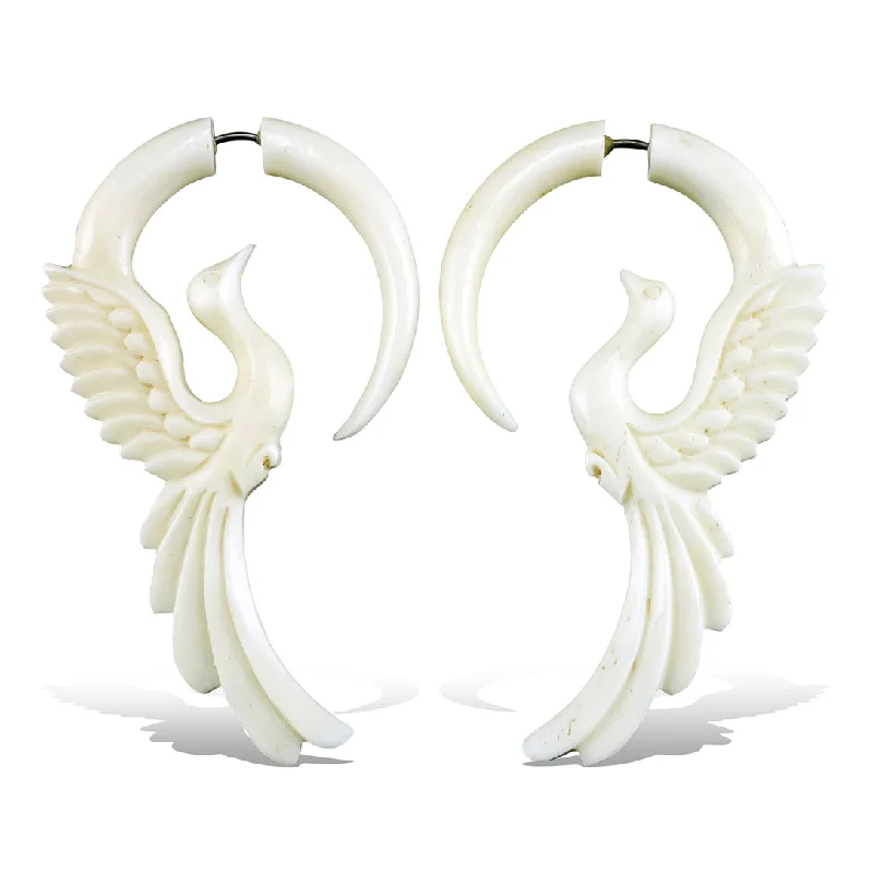 Best hoop earrings with textured silver for a rustic and organic finish-<span>EFB-140<span>: </span></span>Rising Phoenix - Bone