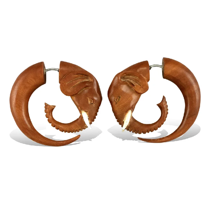 Hoop earrings with heart-shaped frames for a romantic and feminine look-<span>EFW-007<span>: </span></span>Elephant Spirals - Wood